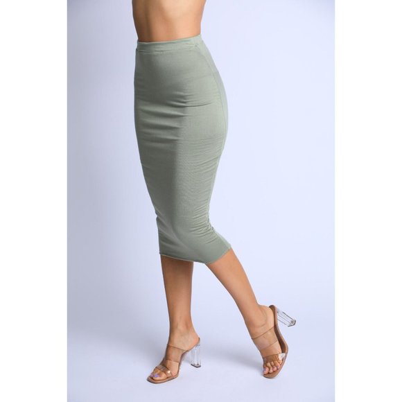 Women's Solid Casual Stretch Bodycon Elastic High Waist Pencil Midi Skirt Cute - Picture 9 of 11
